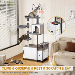 Snughome Cat Tree with Litter Box Enclosure — 3-in-1 Indoor Cat Furniture (67.32 inches)