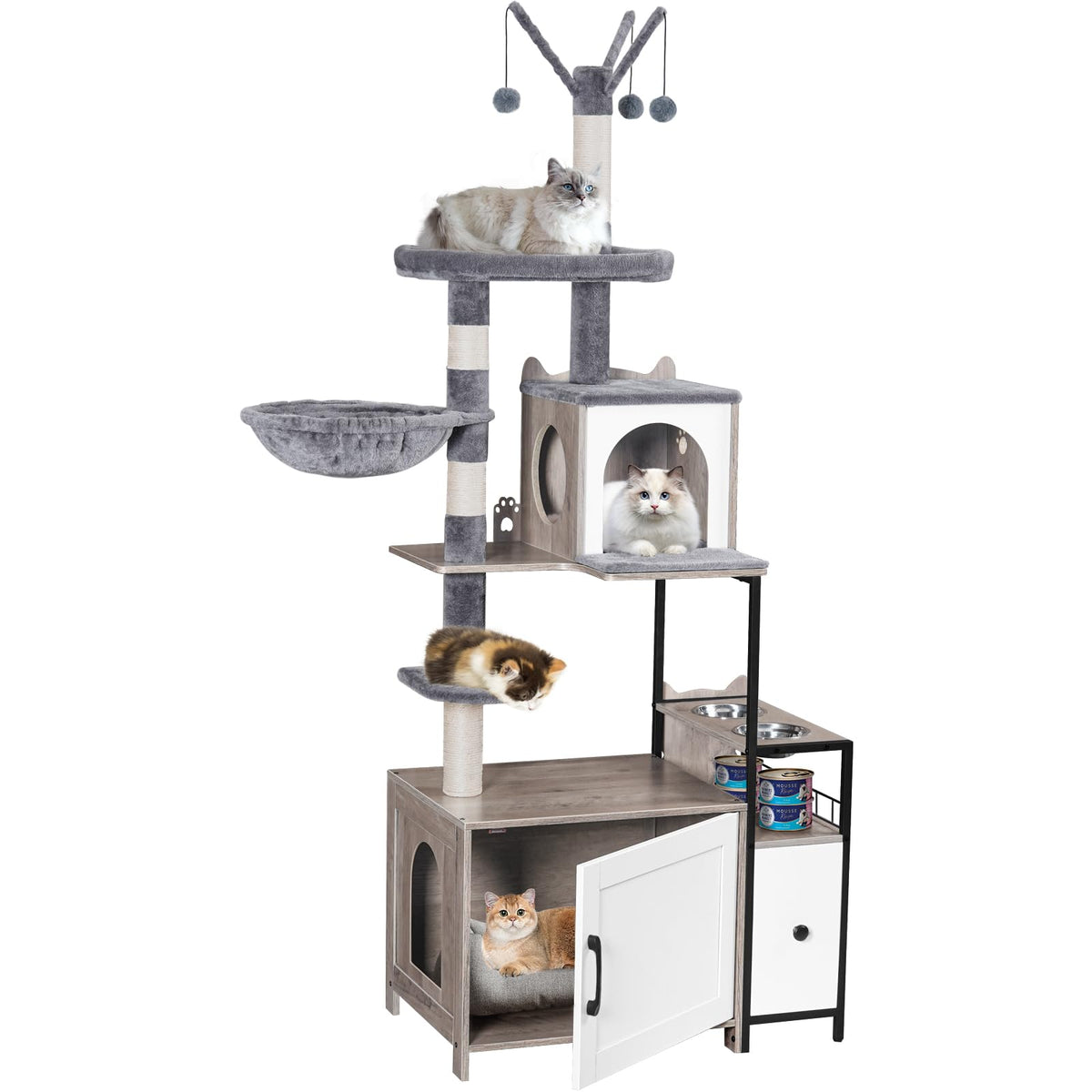 Snughome Cat Tree with Litter Box Enclosure — 3-in-1 Indoor Cat Furniture (67.32 inches)