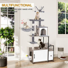 Snughome Cat Tree with Litter Box Enclosure — 3-in-1 Indoor Cat Furniture (67.32 inches)