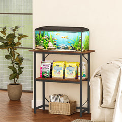 Snughome fish tank stand side view highlights two-tier storage for supplies.