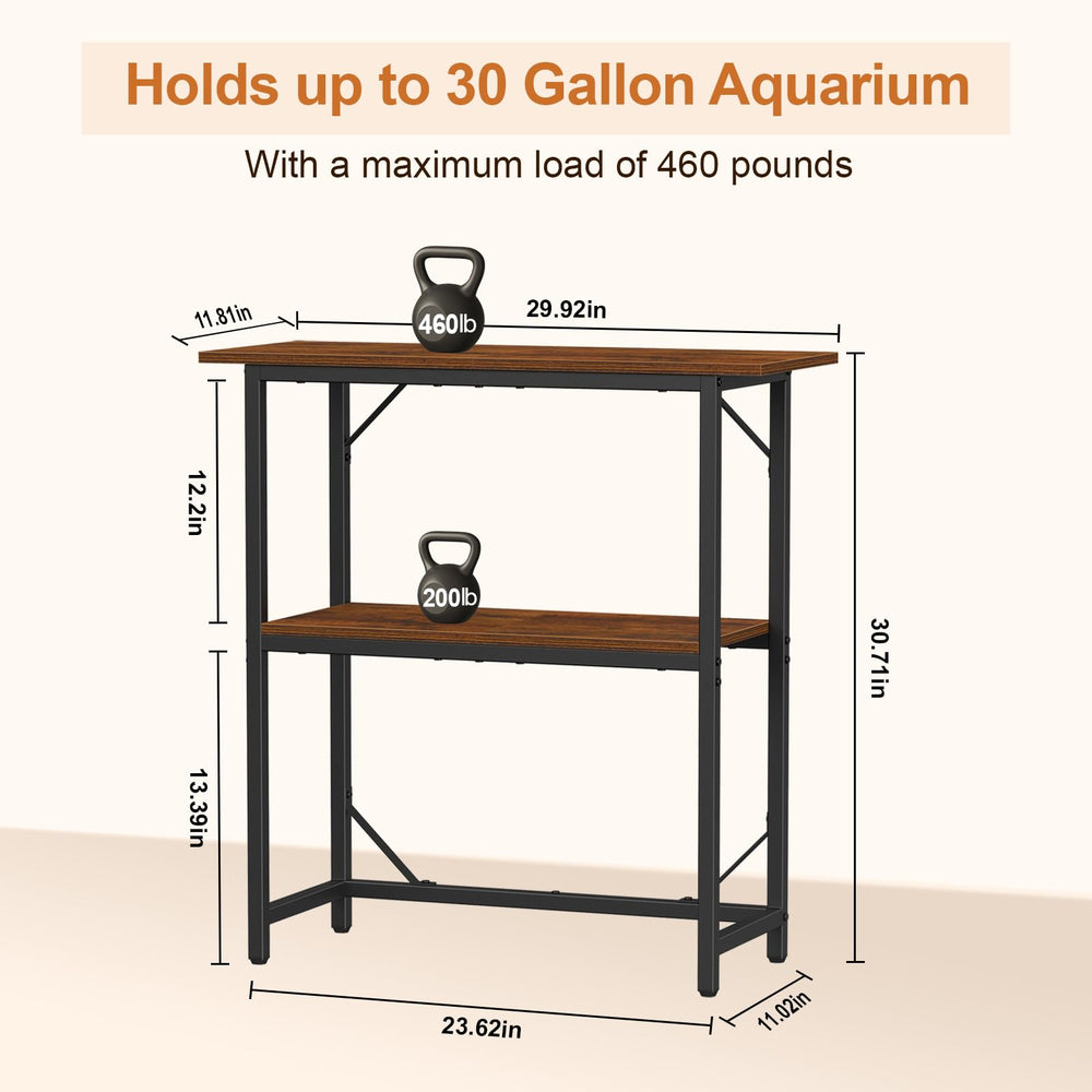 Snughome fish tank stand two-tier storage emphasizes organized essentials.