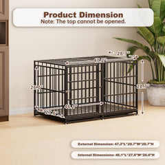 Snuowu 48-inch heavy-duty dog crate wheels side view showing interior space