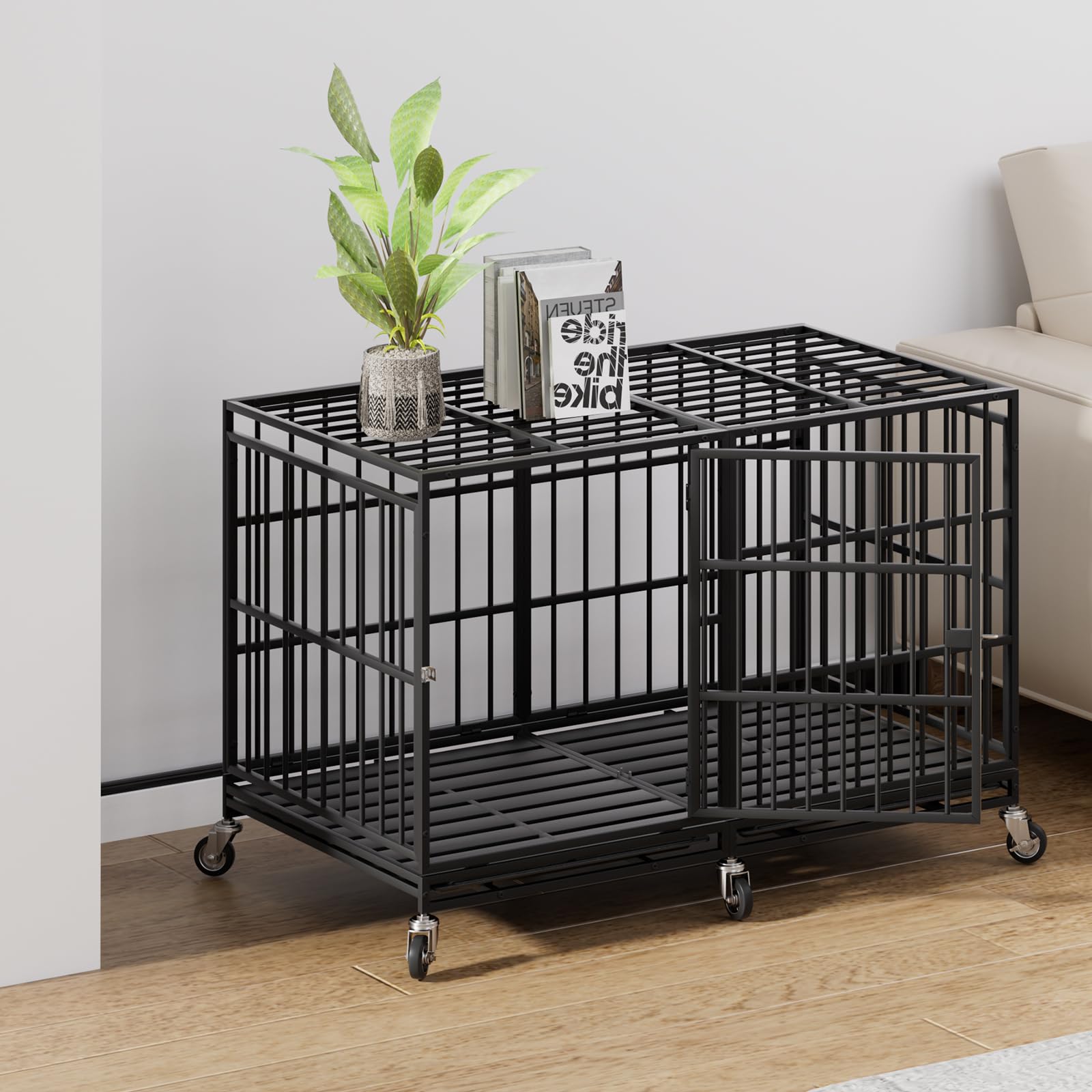 Snuowu heavy-duty dog crate front view showcasing construction quality