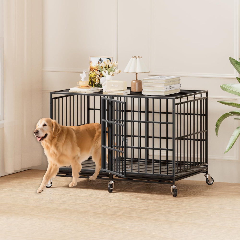 Snuowu indestructible dog crate with front door lock for secure entry