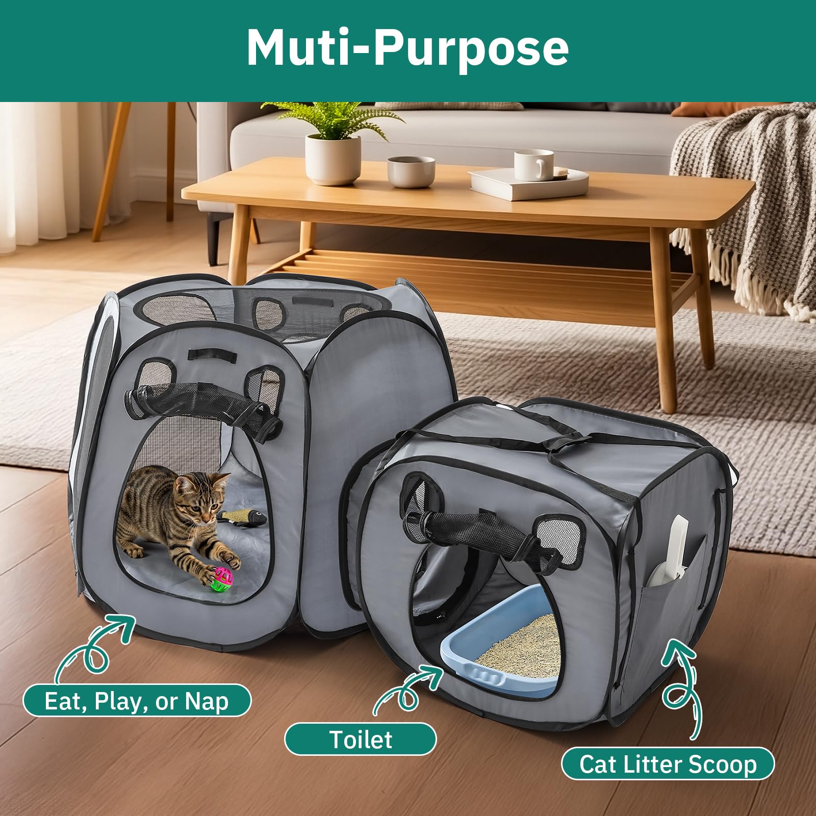 SNUVID divider mesh converts the smaller tent into a mobile pet cabin.