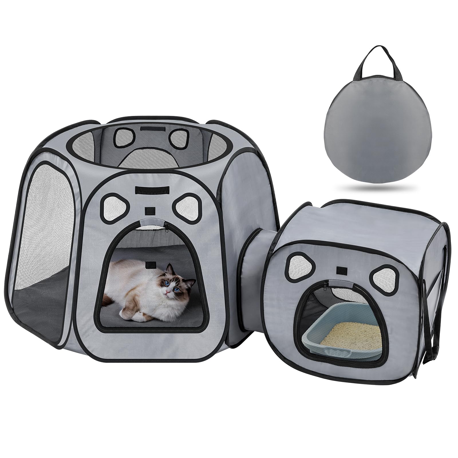 SNUVID portable cat playpen folded for easy storage and transport.