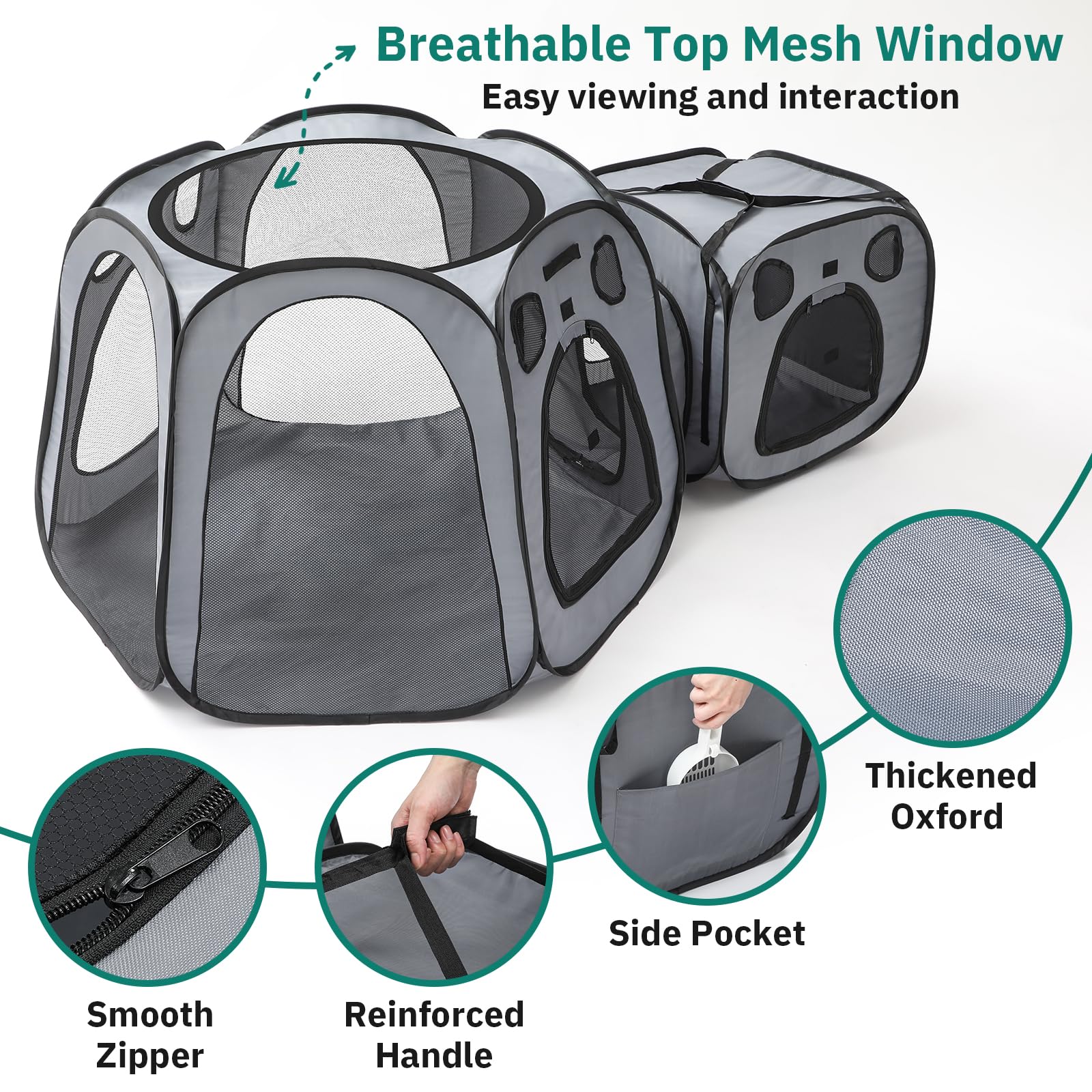 SNUVID panoramic mesh roof provides airflow and safe sunshine time for pets.