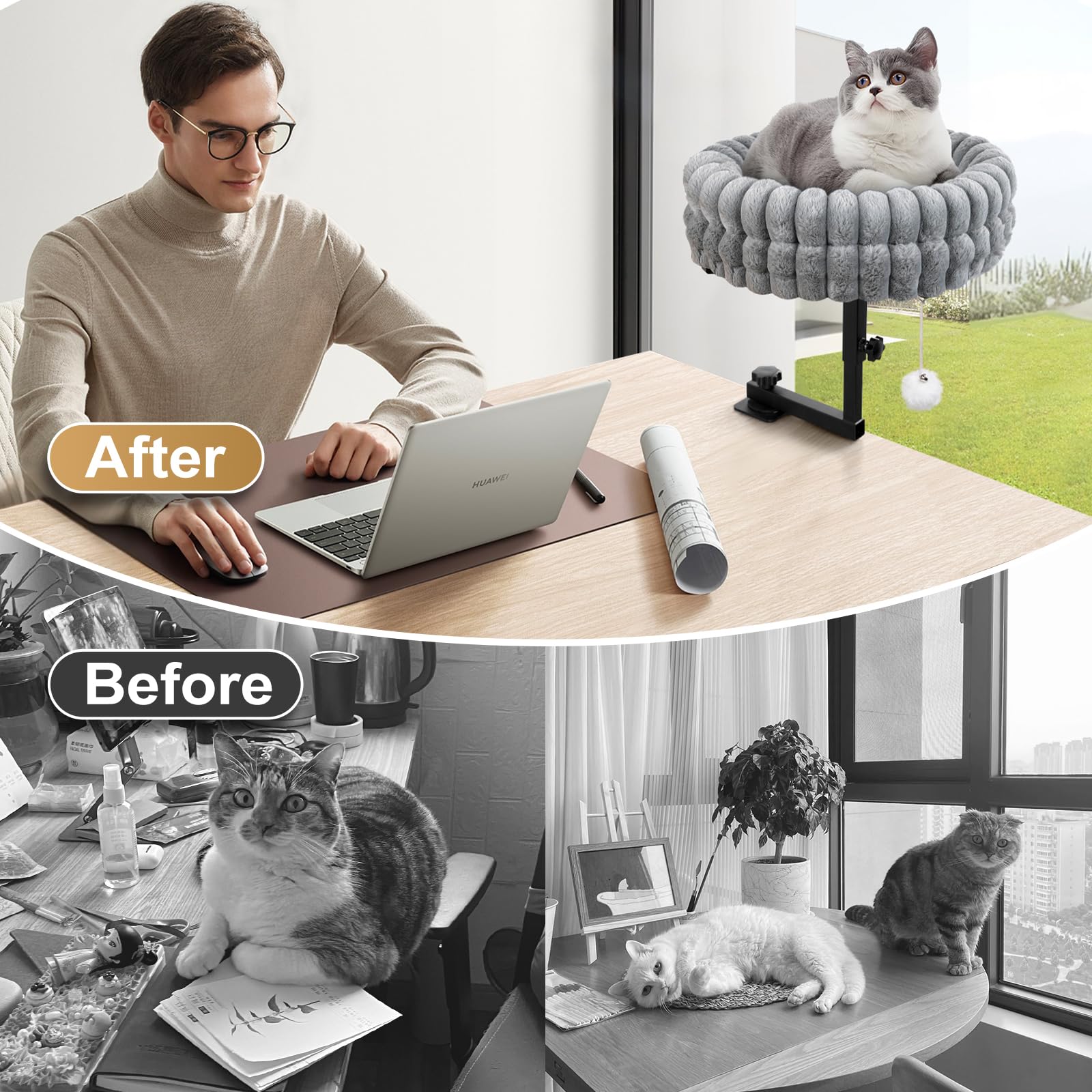 SoakSea cat bed for desk compatibility with most desks and tables