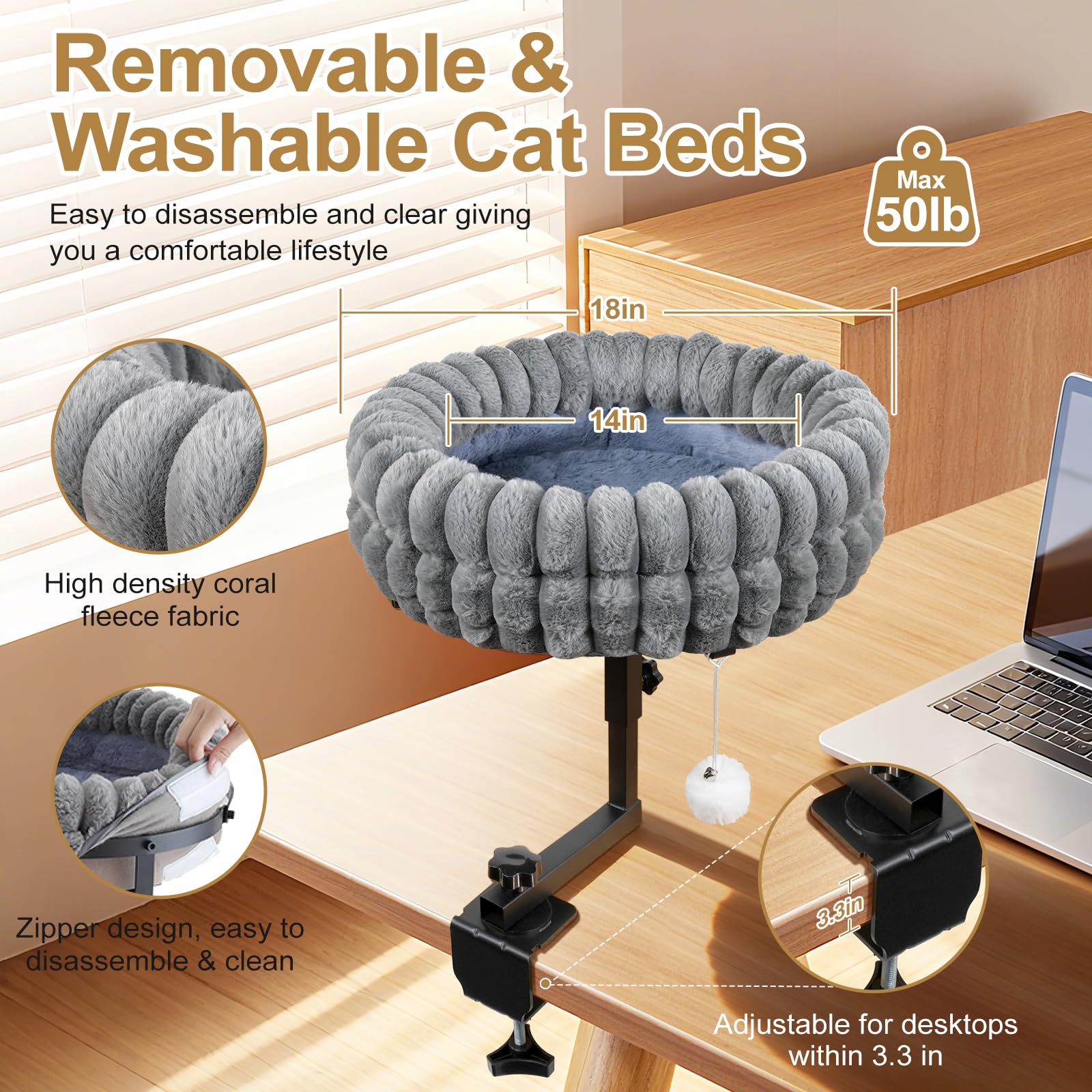 SoakSea cat bed for desk height-adjustable provides an adjustable perch for comfortable positioning
