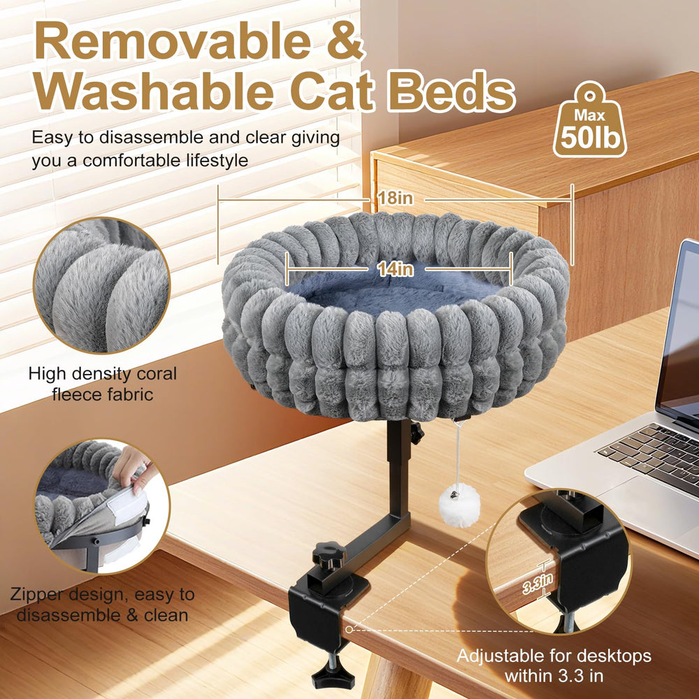 SoakSea cat bed for desk height-adjustable provides an adjustable perch for comfortable positioning