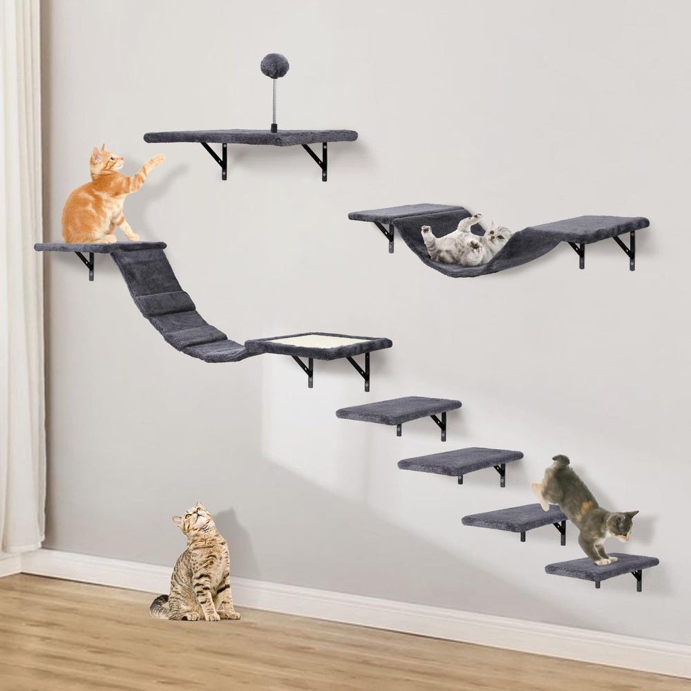 Sobly wall-mounted cat climber set featuring shelves and bridge for space-saving play.