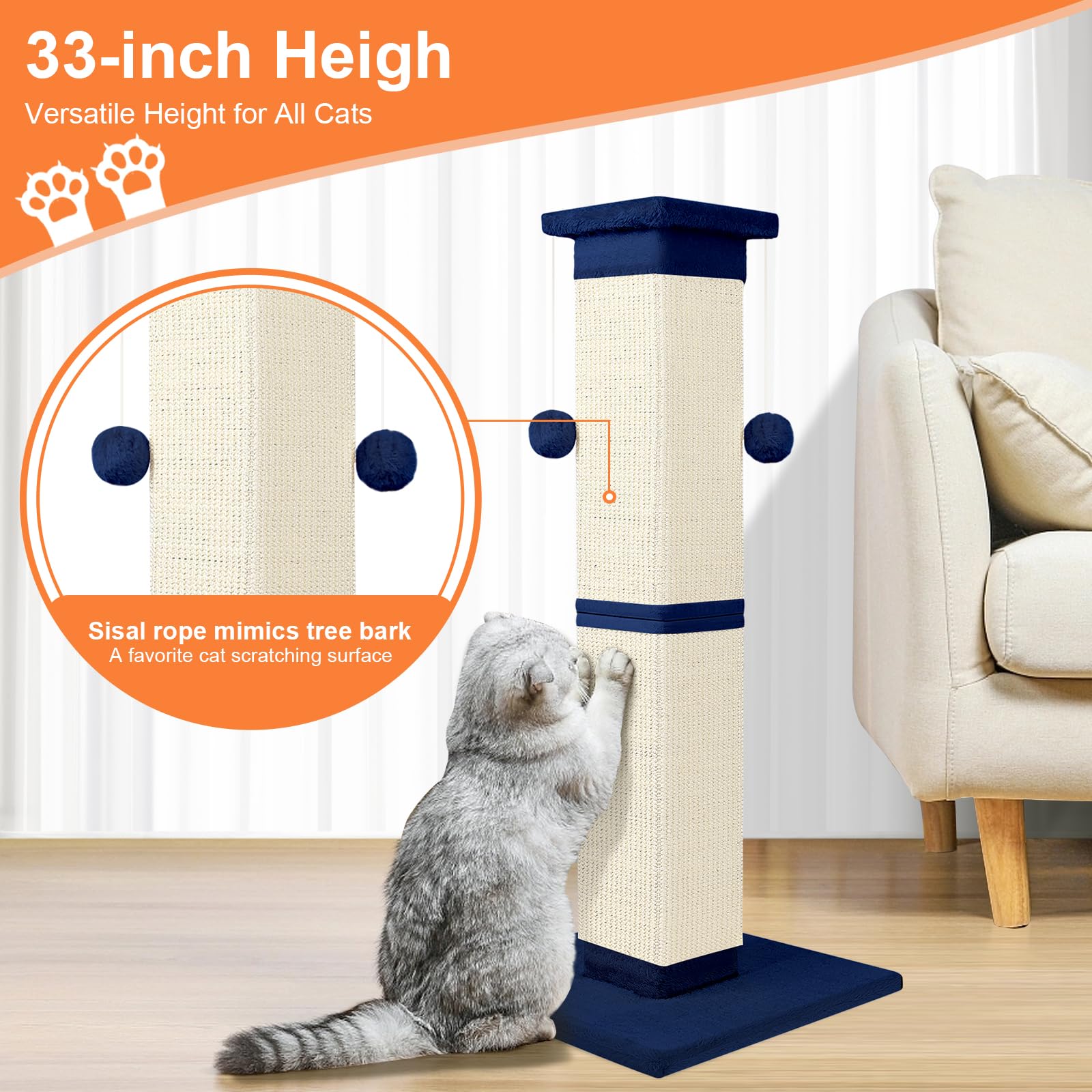 SOCATER blue color cat scratching post fits interior decor and daily use