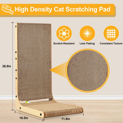 SOCATER Cat Scratcher L Shape 26.8-inch front view with ball toy for interactive play