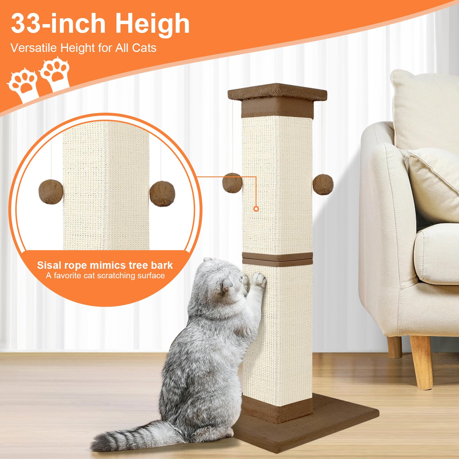 SOCATER scratching post helps keep furniture safe from claws.
