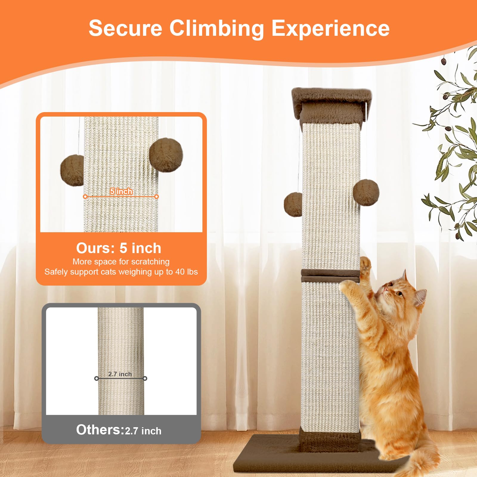 SOCATER indoor cats enjoying the scratching post in a living room scene.
