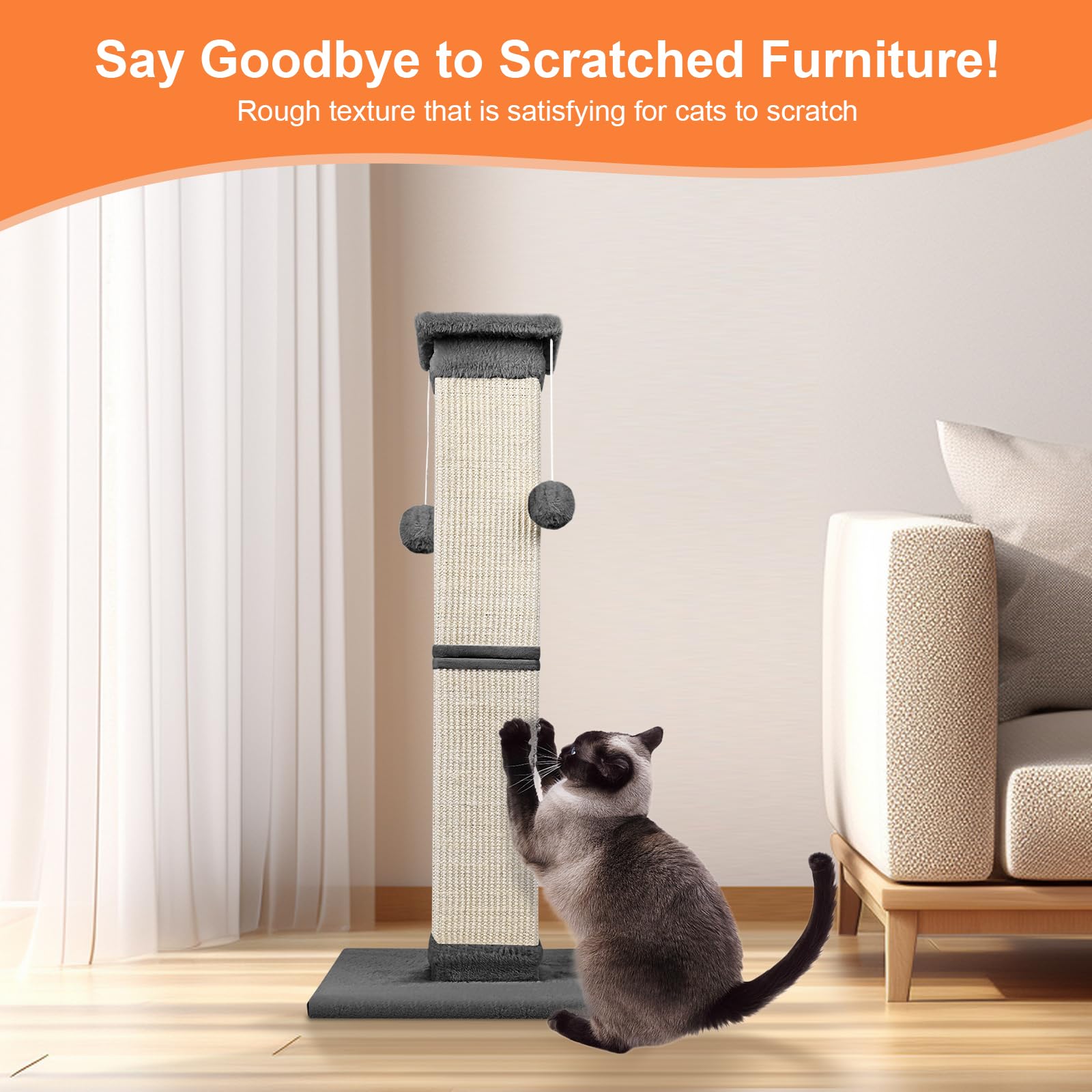 SOCATER scratching post reinforced middle structure and four screws for stability.