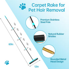SOCCSO Carpet Rake metal edge design protects carpet fibers during use.