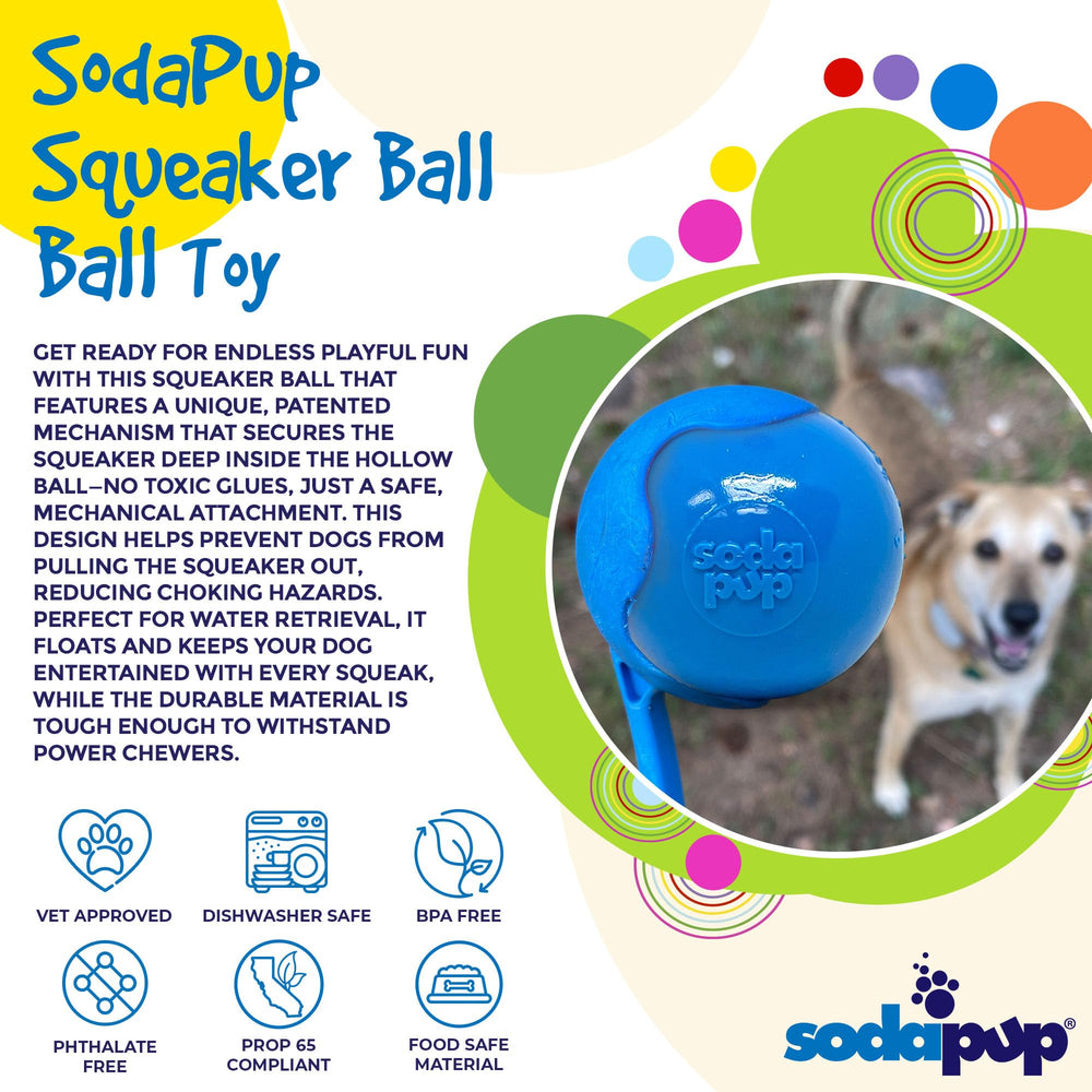 SodaPup Squeaker Ball floating on water enables fetch and water play
