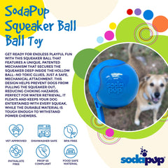 SodaPup Squeaker Ball floating on water enables fetch and water play