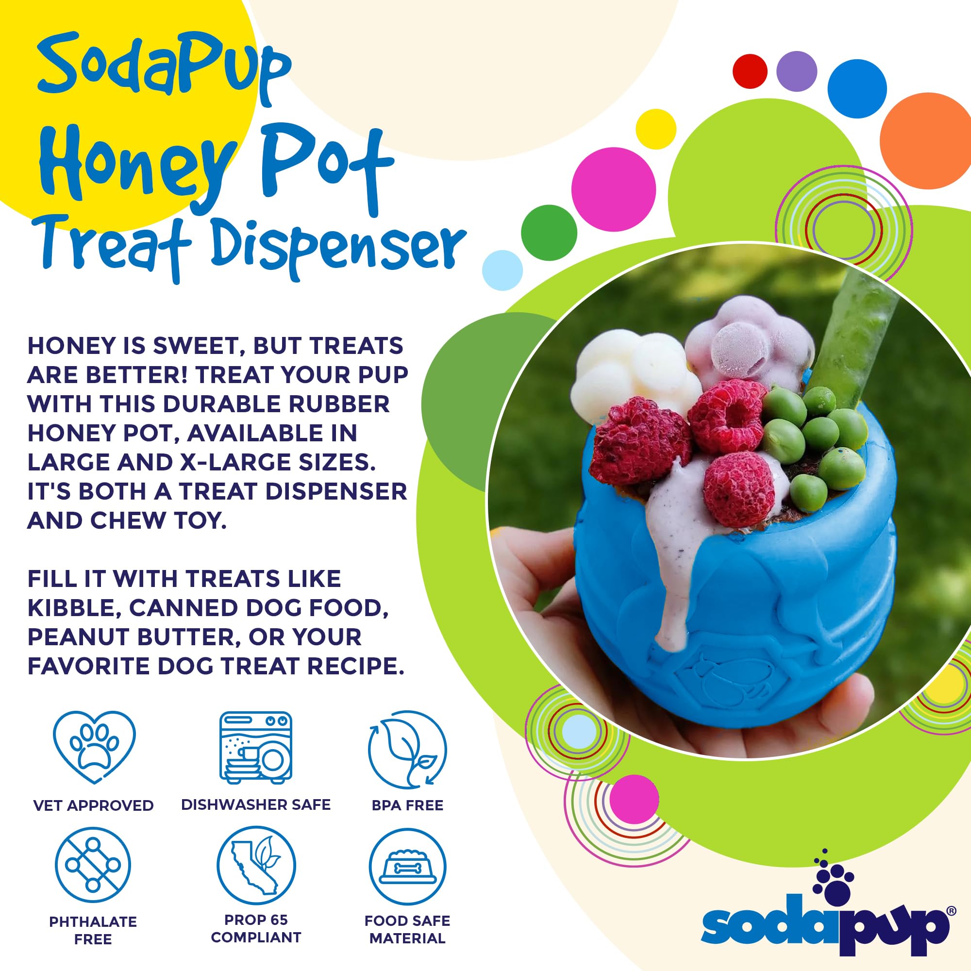 SodaPup Honey Pot close-up highlighting non-toxic food-safe rubber material