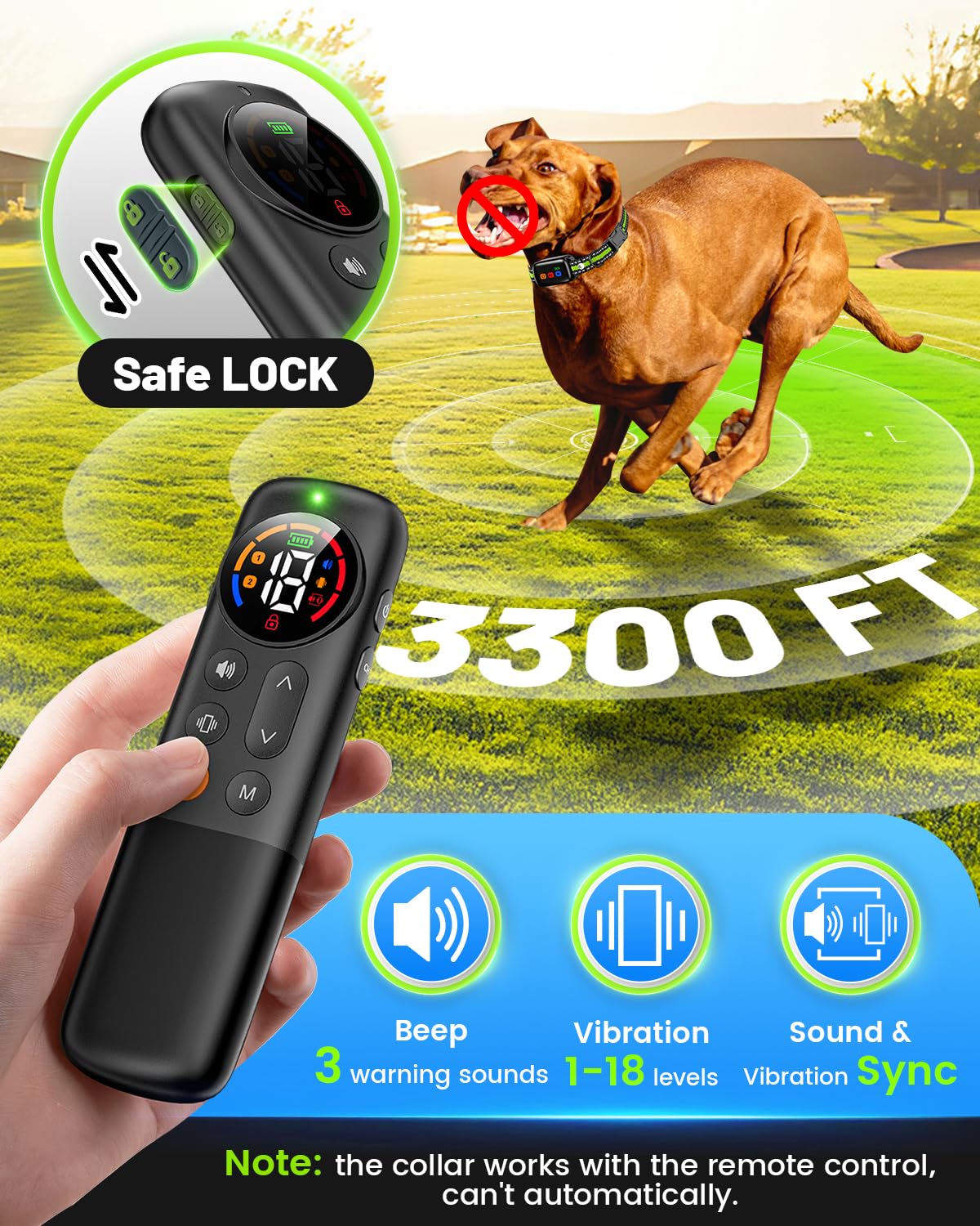 SODOG no-shock collar green waterproof collar ready for rain outdoor training