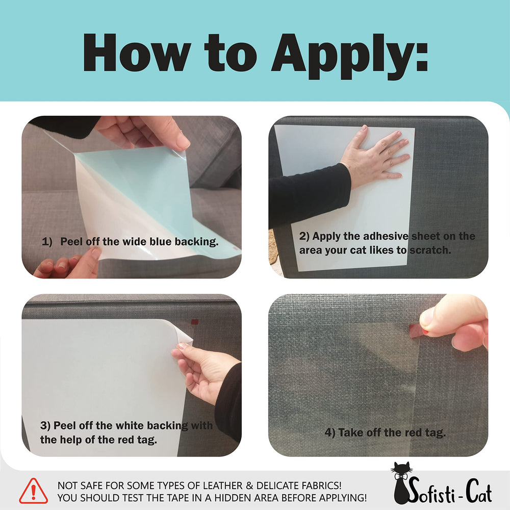 Sofisti-Cat scratch deterrent tape packaging highlights easy adhesion and setup.