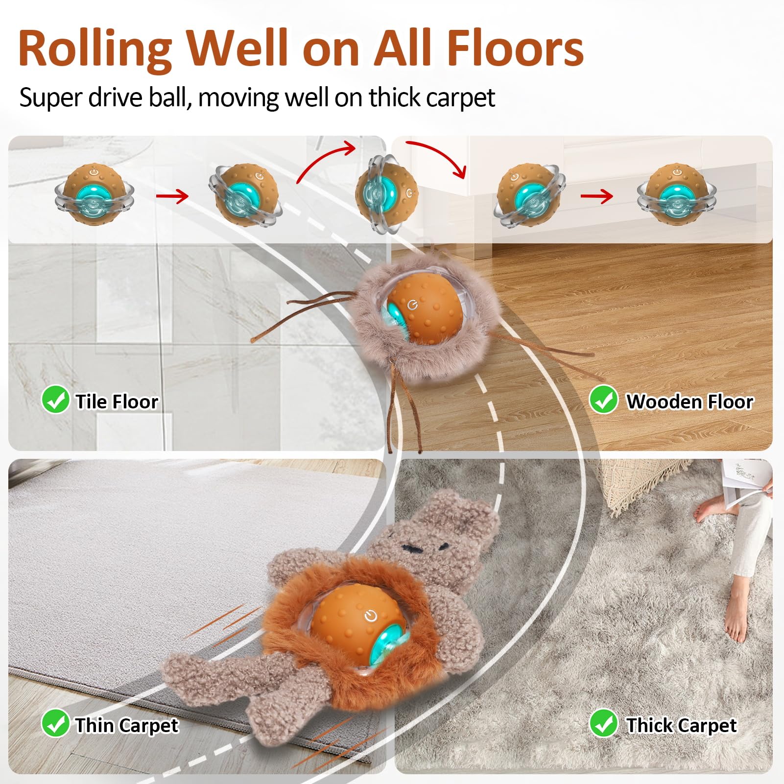 Sofolor interactive cat toy ball on carpet shows fast rolling action