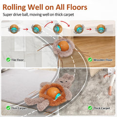 Sofolor interactive cat toy ball on carpet shows fast rolling action