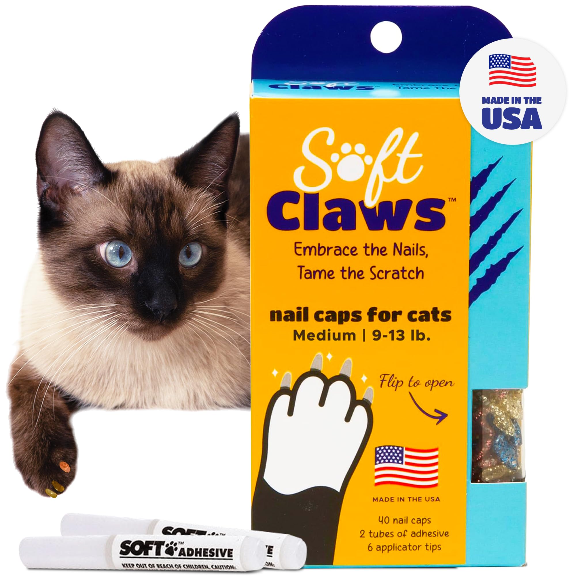 Soft Claws sparkle variety bottle closeup shows durable caps that help protect furniture.