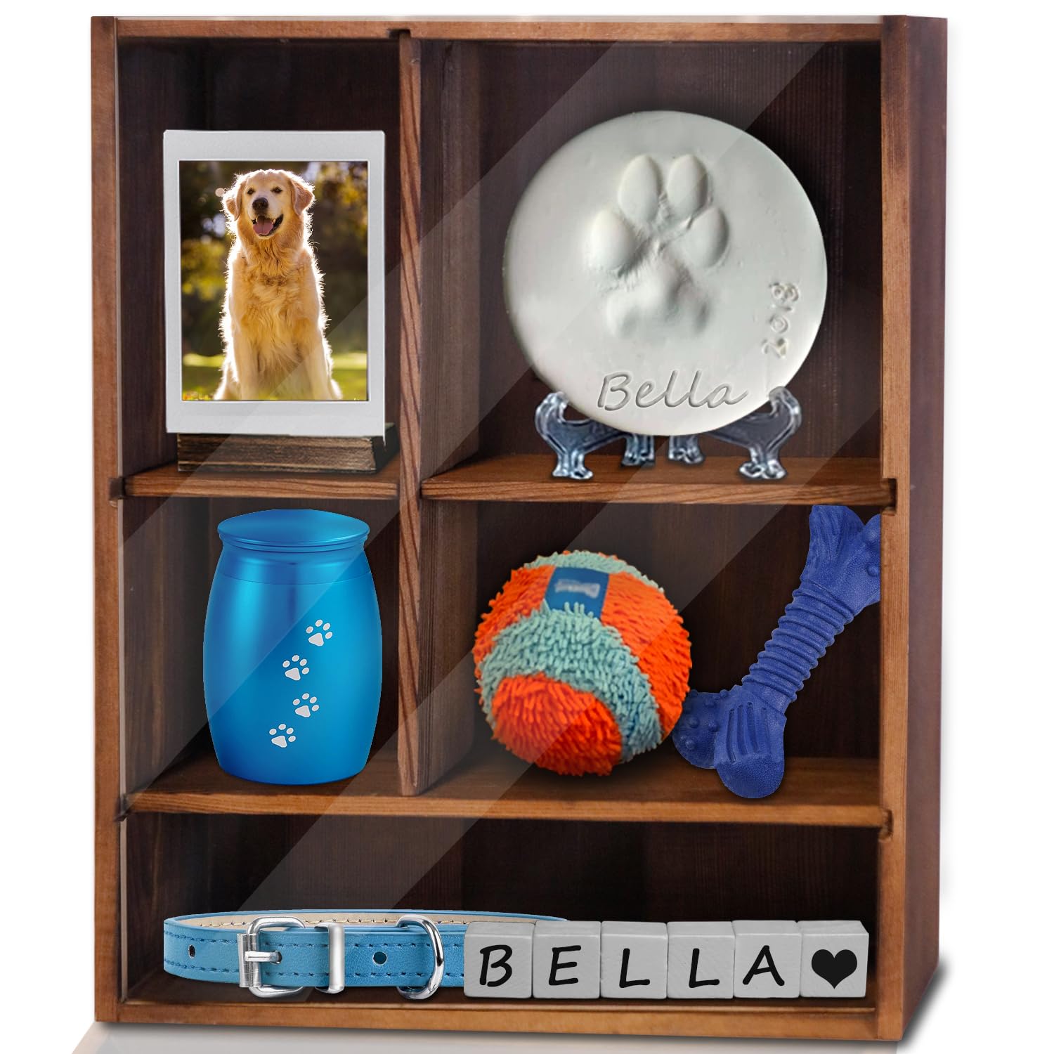 Sofunii pet memorial shadow box front view with sturdy pine frame for lasting memories