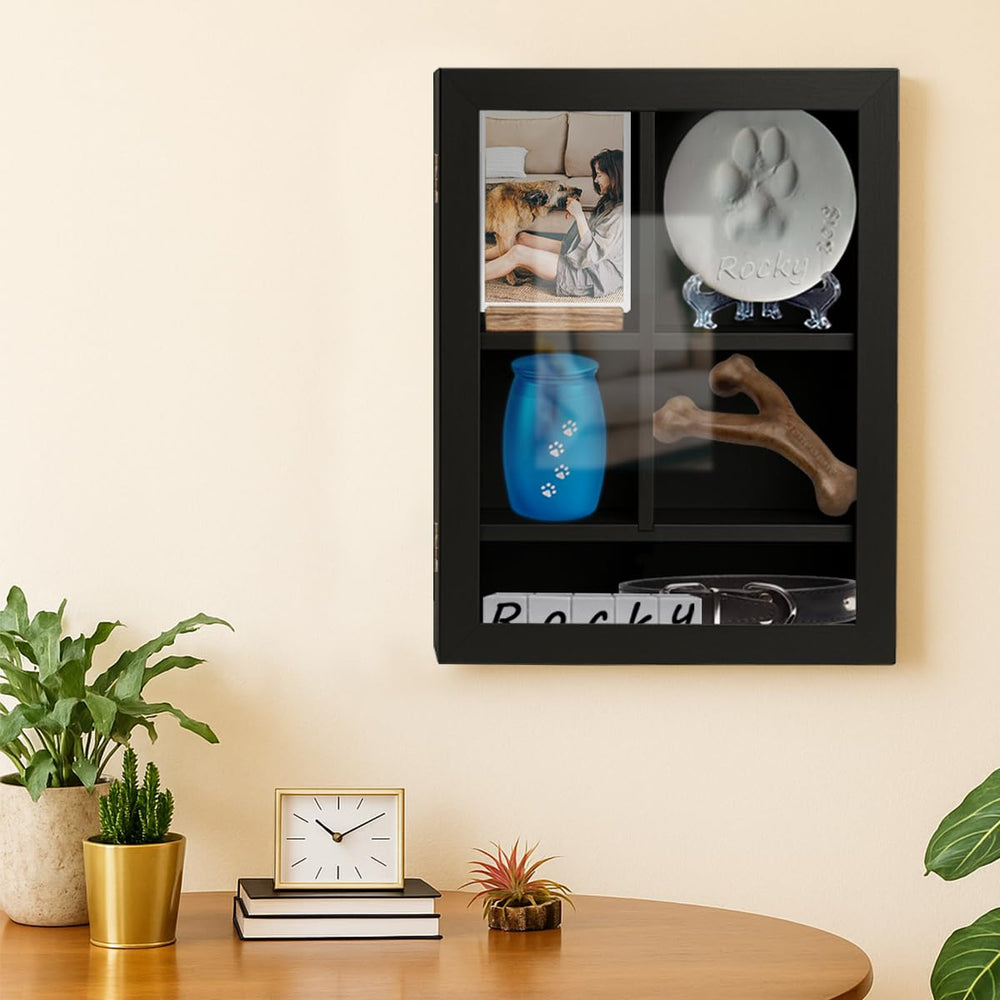 Sofunii Pet Memorial Shadow Box internal layout demonstrates flexible partitioning for toys and photos.