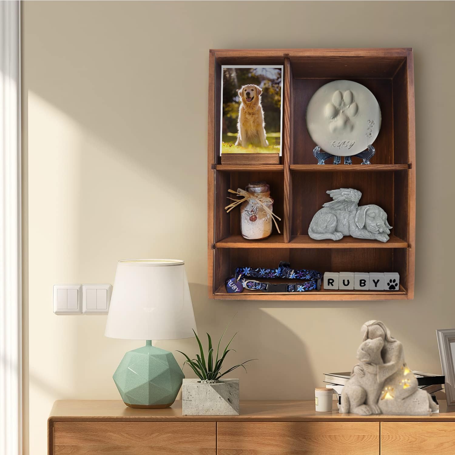 Sofunii pet memorial shadow box plexiglass cover provides clear protected keepsakes