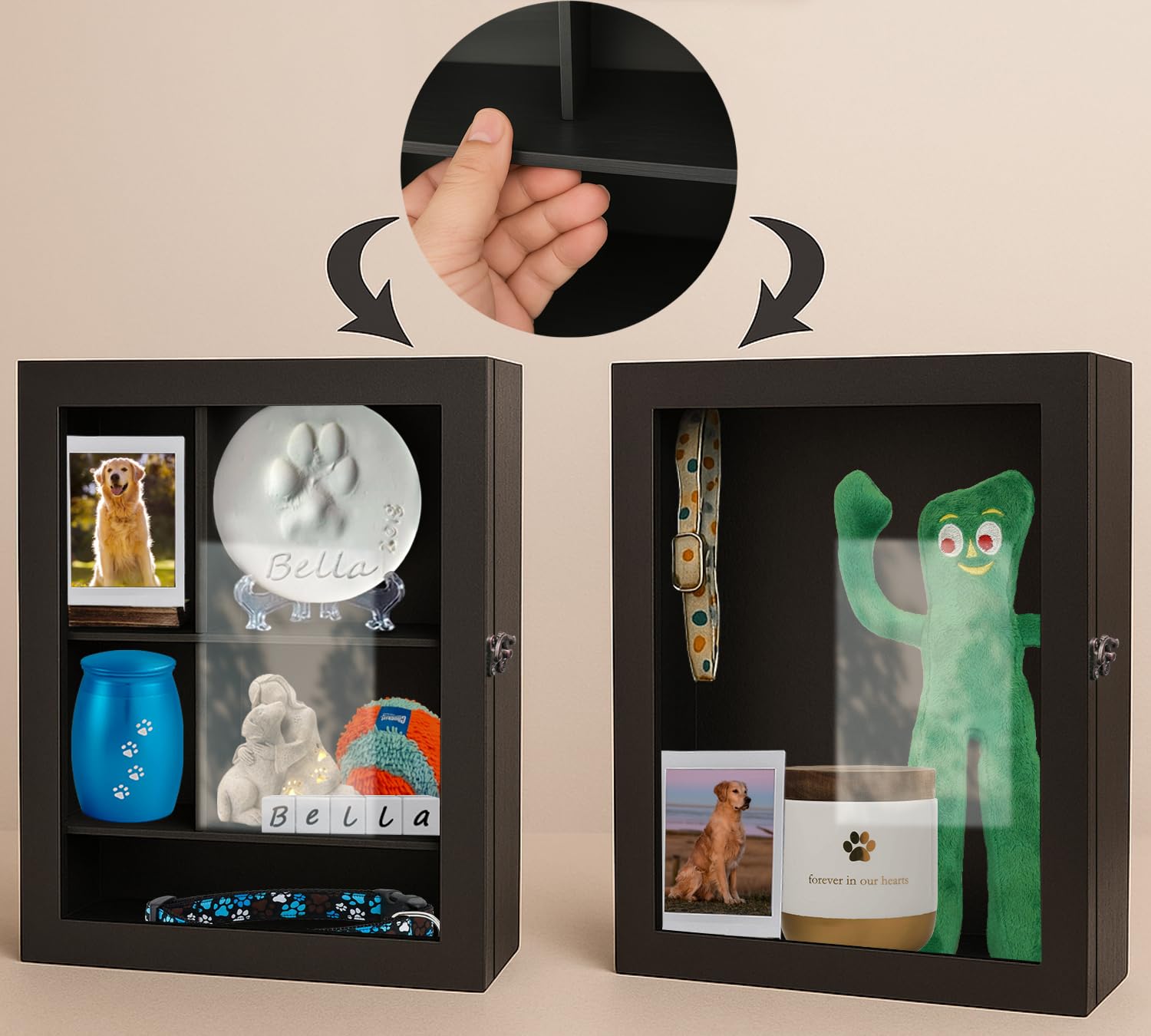 Sofunii Pet Memorial Shadow Box size 12x16x5 inches provides ample display space.