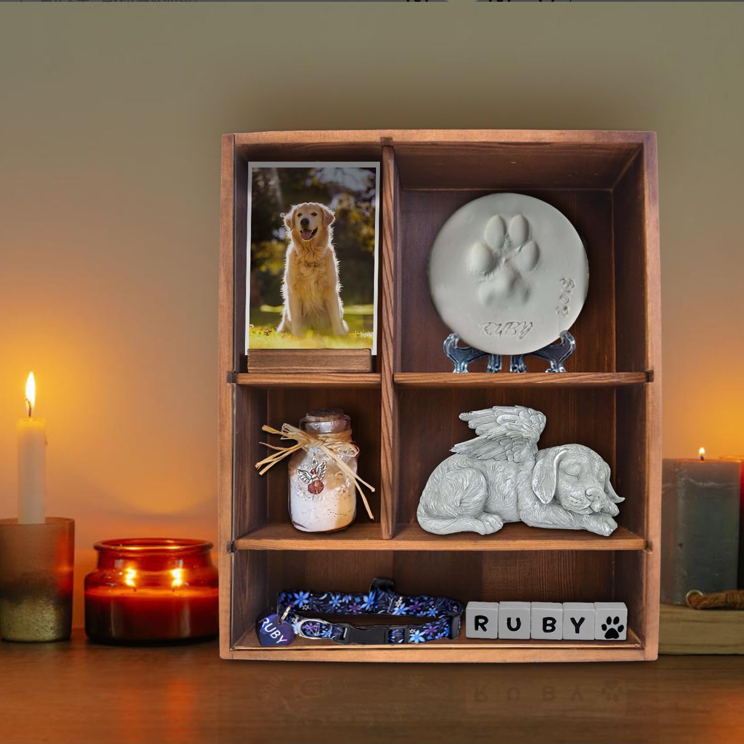 Sofunii pet memorial shadow box solid pine wood texture and elegant finish
