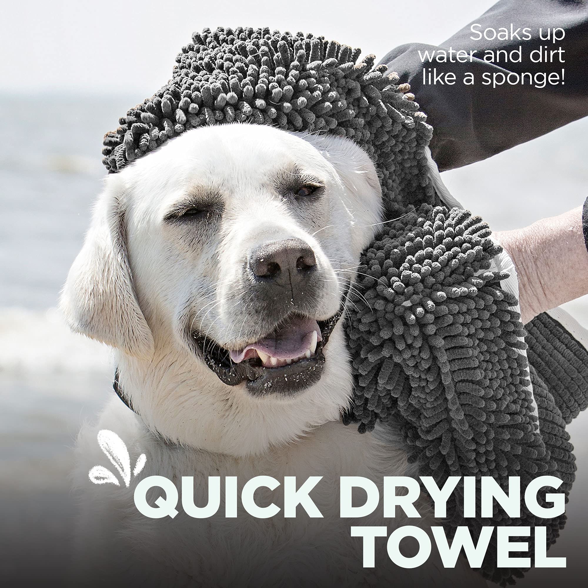 Soggy Doggy doormat with hand pockets provides secure grip while drying dogs of all sizes.