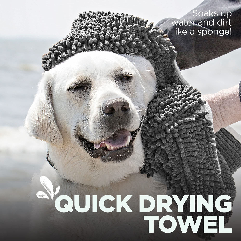 Soggy Doggy doormat with hand pockets provides secure grip while drying dogs of all sizes.