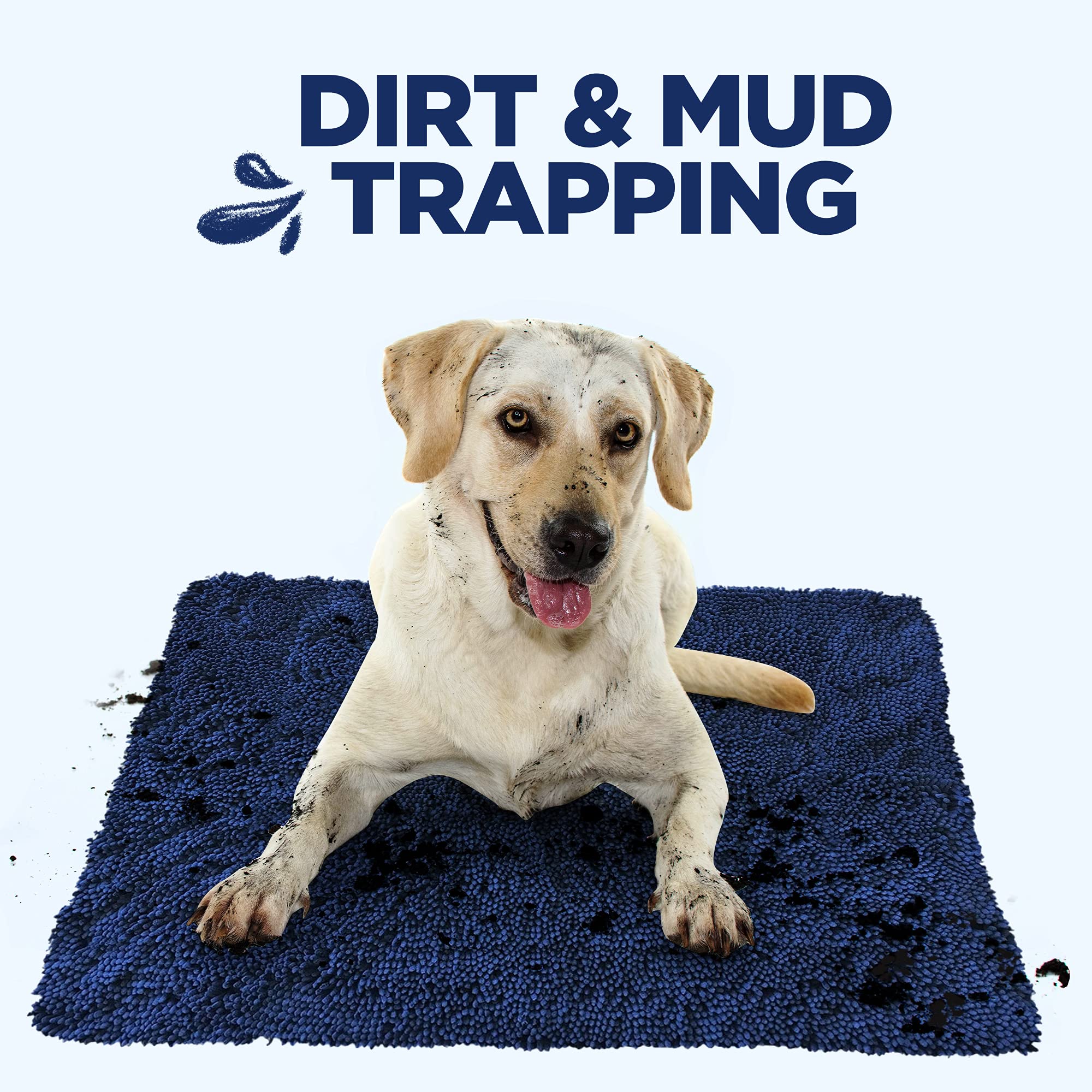 Soggy Doggy Doormat navy-blue microfiber texture closeup emphasizes plush chenille fibers