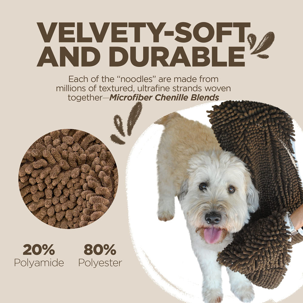 Soggy Doggy Doormat soft-chenille towel cushions paws while absorbing moisture.