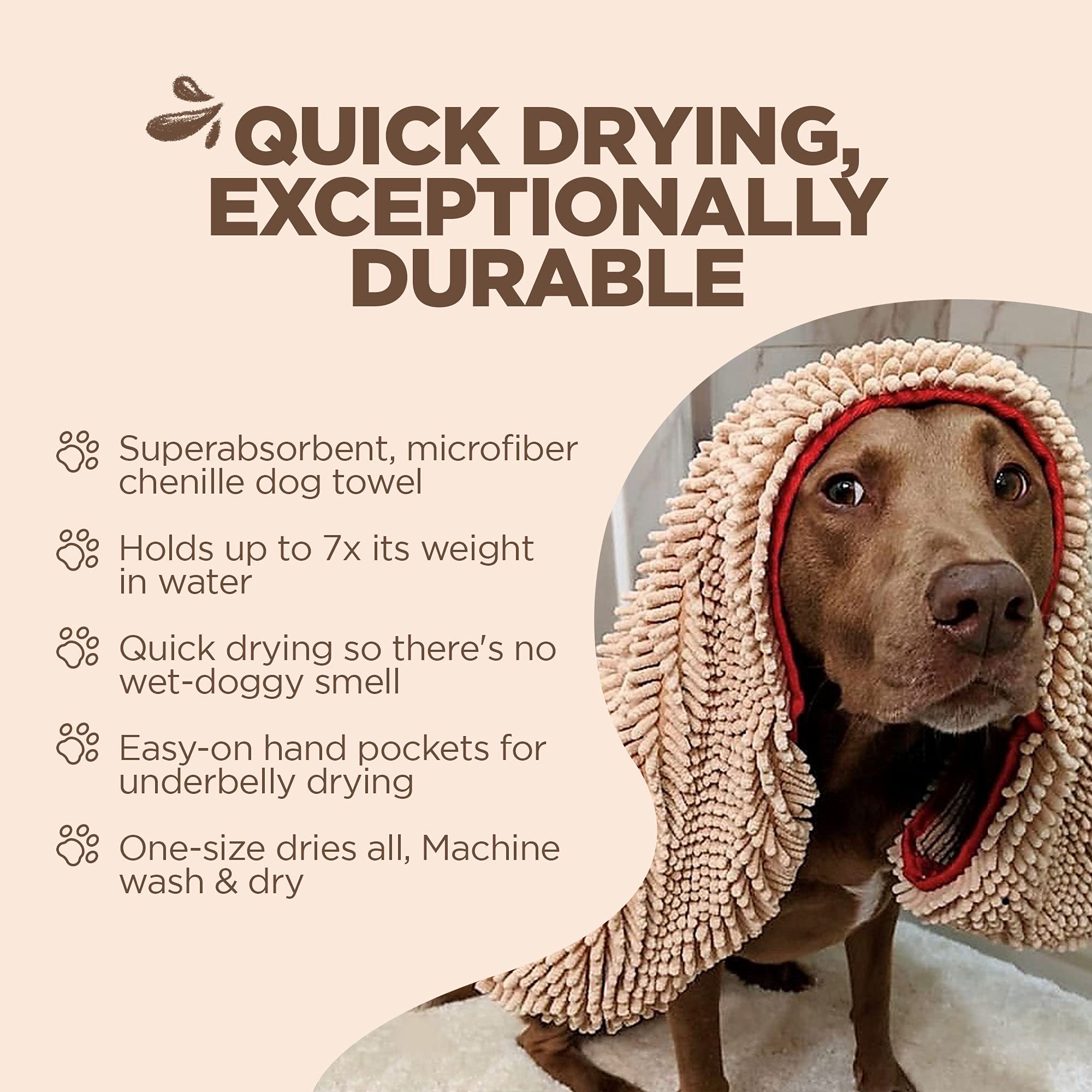 Soggy Doggy chenille fibers look plush and gentle on fur.