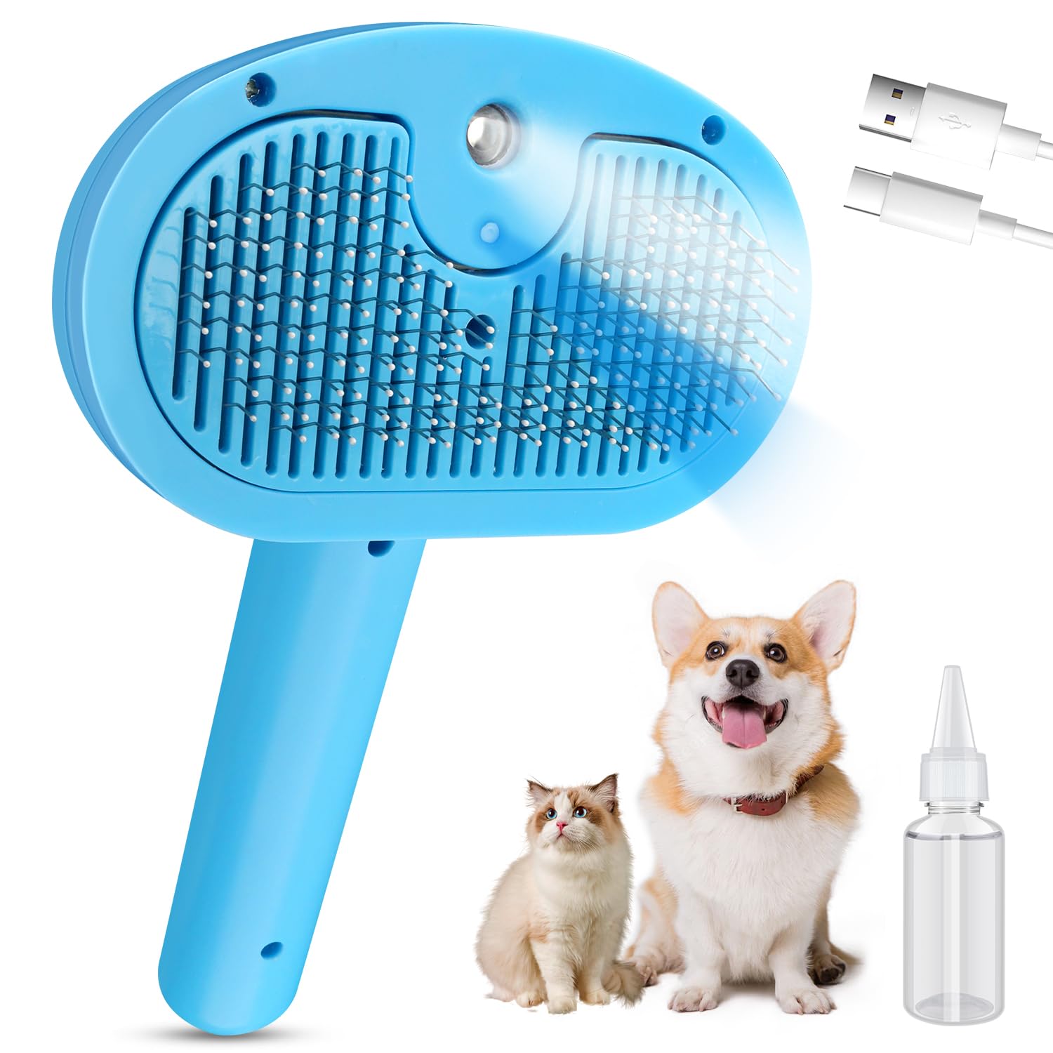 SOGUE 4-in-1 Pet Steam Brush front view showing gentle deshedding and grooming