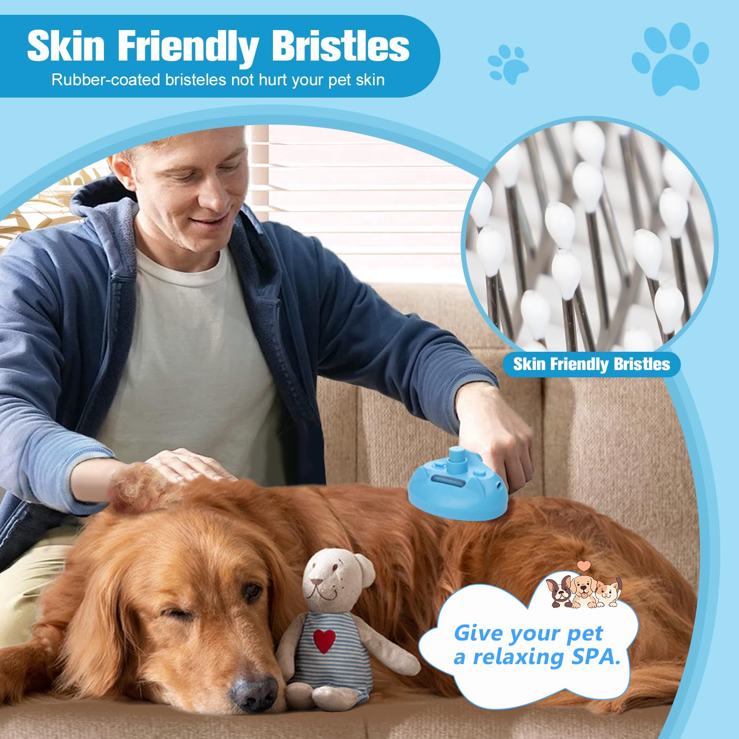 SOGUE protective gel coating bristles cushion the skin during grooming