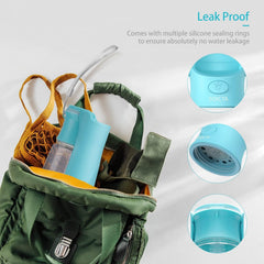 SOICTA 12oz blue bottle with nylon lanyard for hands-free carrying