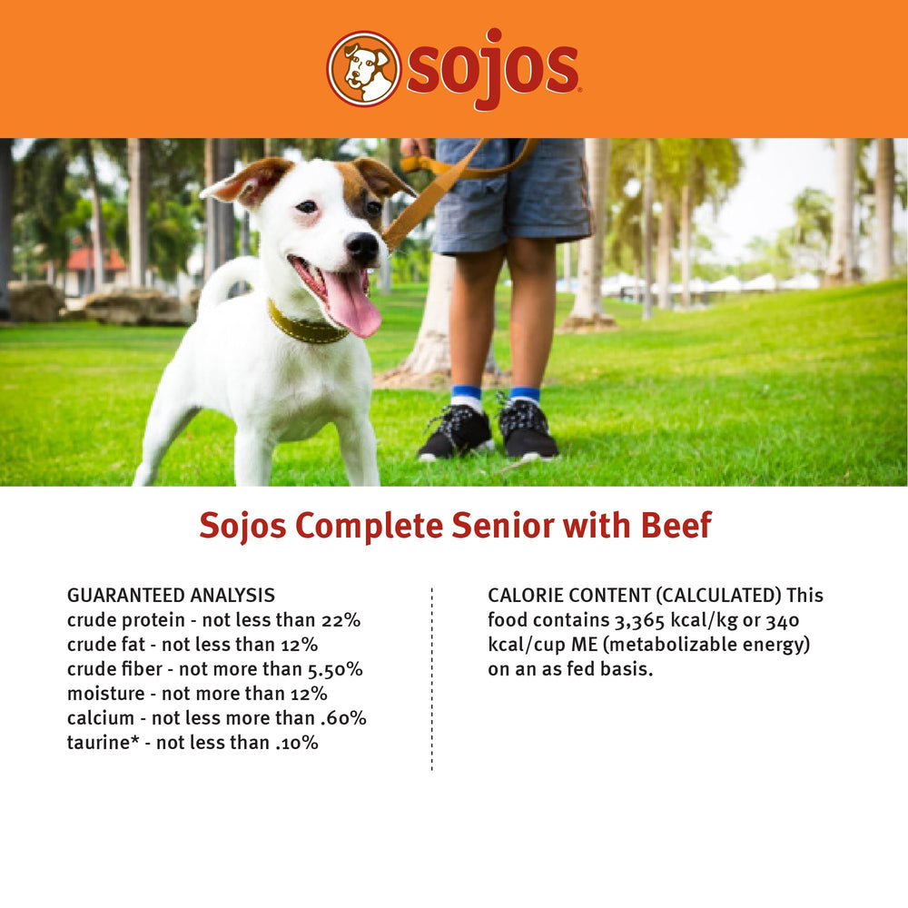 Sojos Complete Beef meal-prep scene emphasizes fresh, whole-food nutrition.