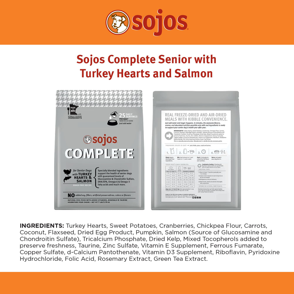 Sojos Complete-packaging emphasizes grain-free gluten-free GMO-free benefits at a glance