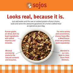 SOJOS Mix-A-Meal raw-meat-add-water shows quick rehydration for fresh meals.
