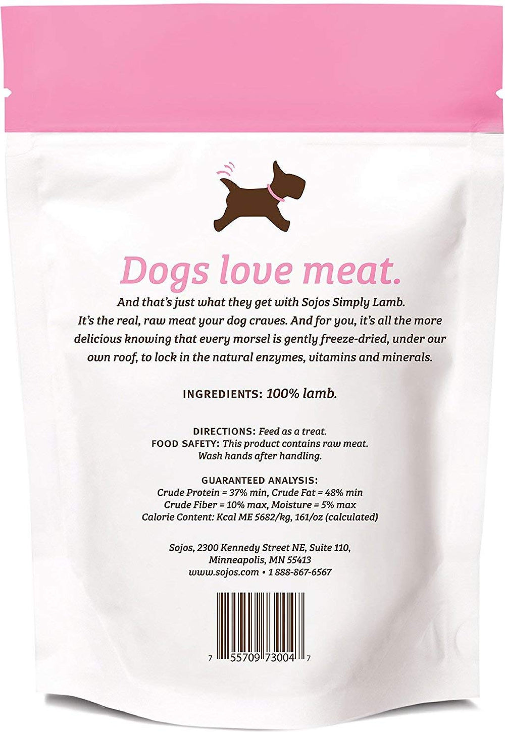 Sojos Simply Lamb ingredient-closeup shows freeze-dried texture for tasty, natural dog treats.