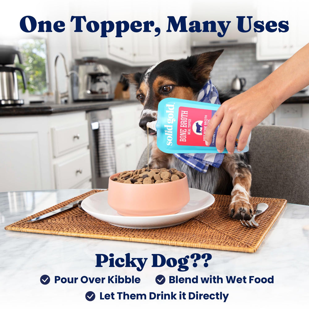 Solid Gold beef bone broth helps entice picky eaters at mealtime.