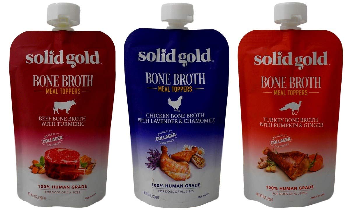 Solid Gold bone broth beef-pour bottle for easy meals and joint support.
