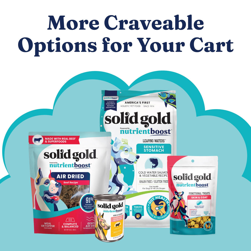 Solid Gold Calming Chews melatonin ingredient close-up suggests non-drowsy calming support