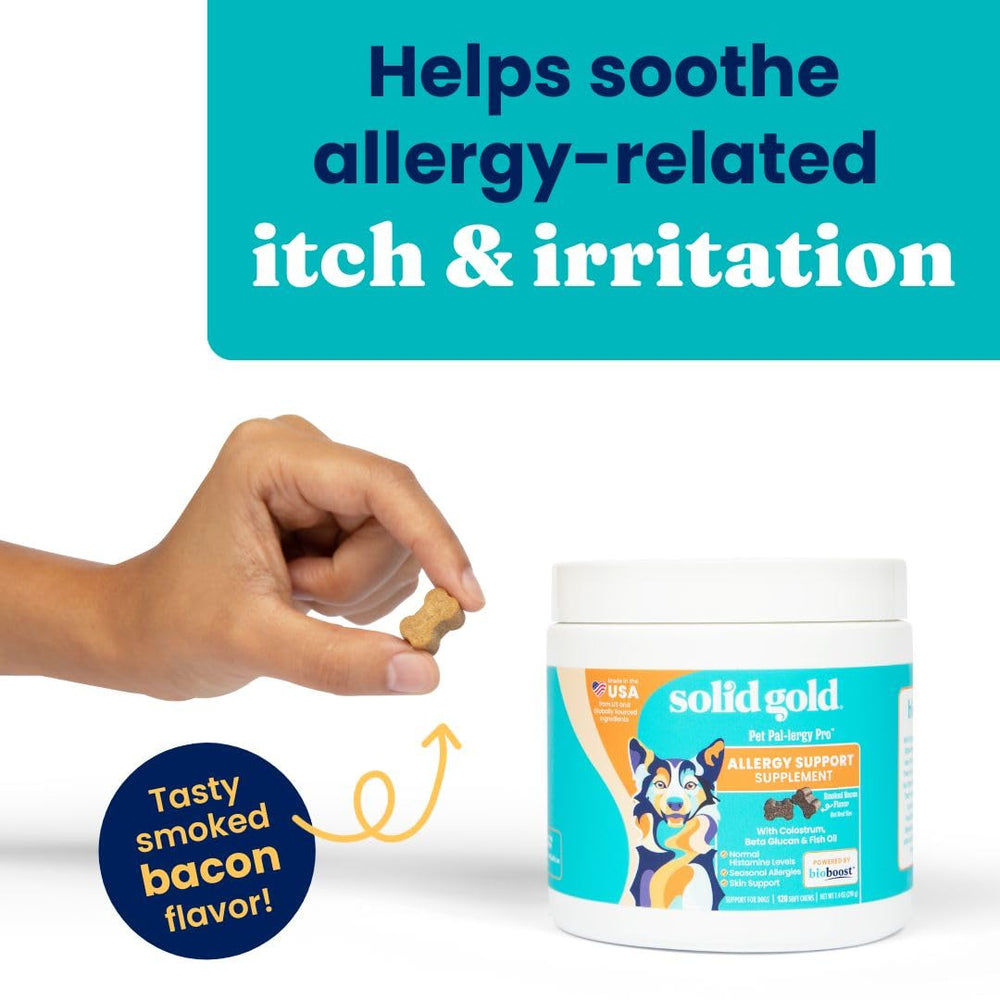 Solid Gold Dog Allergy Relief Chews hot spot close up shows soft texture for easy chewing.